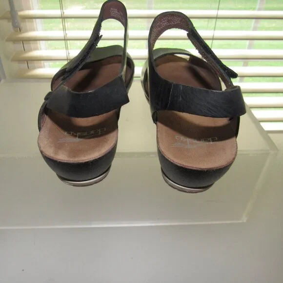 Dansko Vera Black Leather Peep-Toe Slingback Wedge Sandals Size 36 (US 5.5 - 6) - Picture 8 of 10